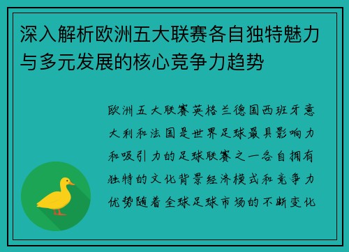 深入解析欧洲五大联赛各自独特魅力与多元发展的核心竞争力趋势